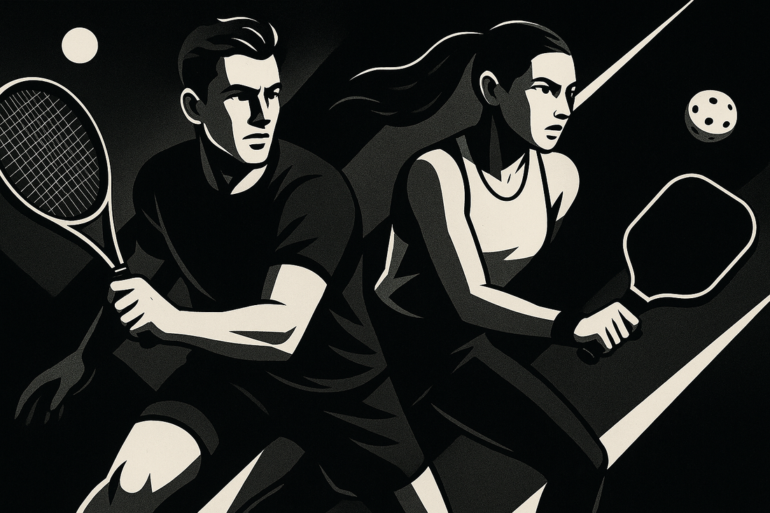 Monochromatic image of 2 hybrid athletes playing sports